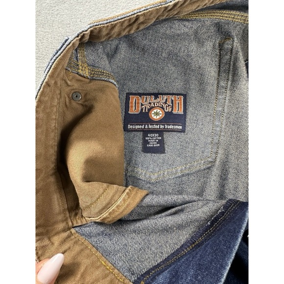 Duluth Trading Co. Carpenter Jeans Men 40x30 Tag 38W Blue Denim Double Knee - Picture 2 of 7